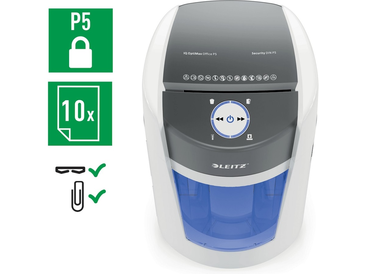 Leitz Dokumentförstörare IQ OptiMax Office Micro Cut Säkerhetsklass P5 Dokumentförstörare