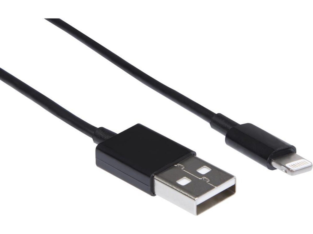 USB A 2.0 male to Lightning male kabel svart 2m USB-kablar