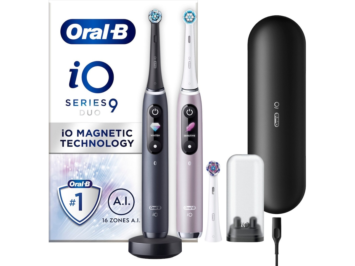Oral-B iO 9 Duo elektriska tandborstar (svarta & ljusrosa) Eltandborste