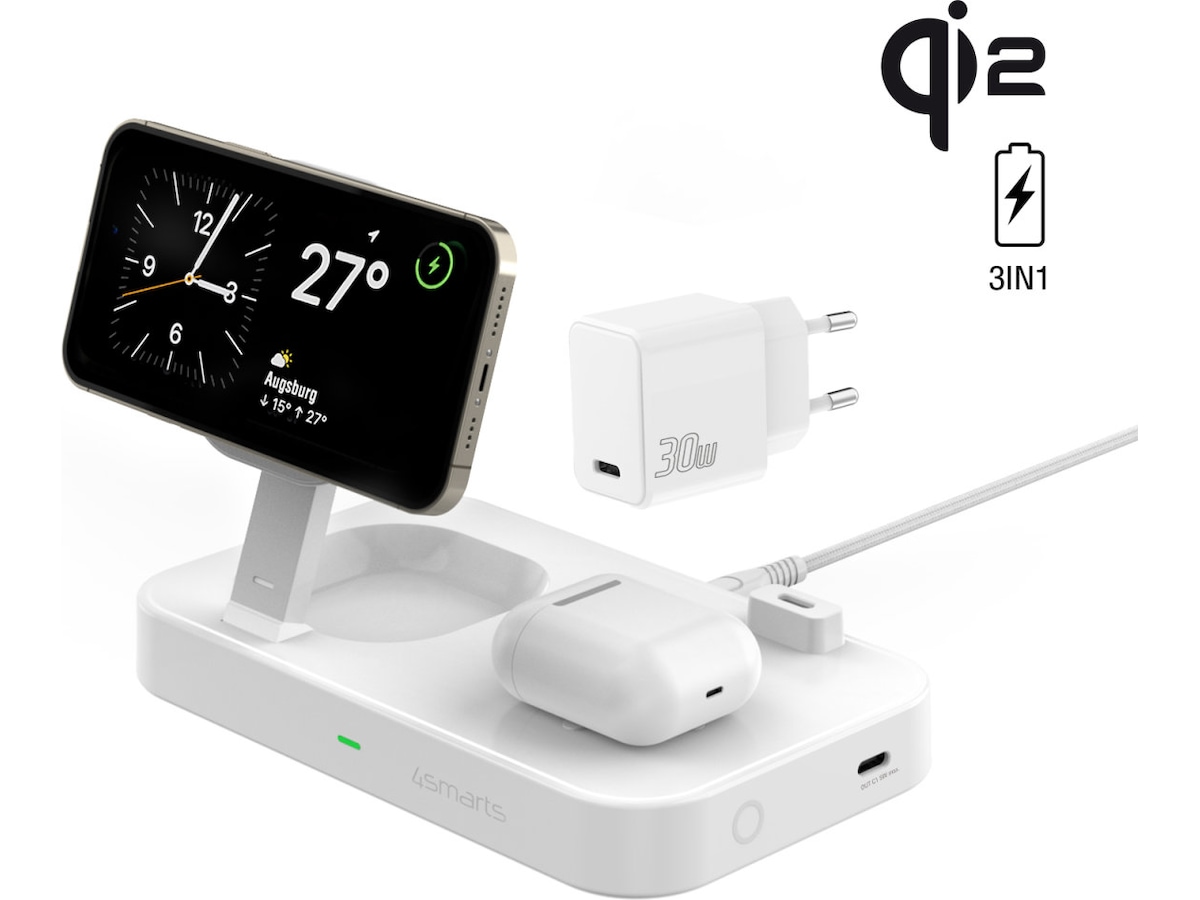 4smarts Qi2 Charging Station Trident (vit) Mobilladdare