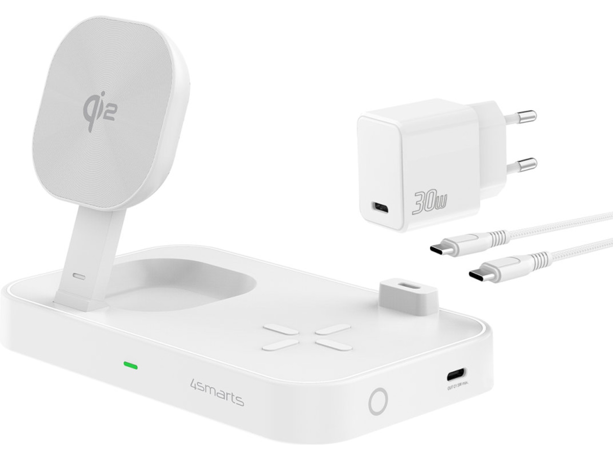 4smarts Qi2 Charging Station Trident (vit) Mobilladdare