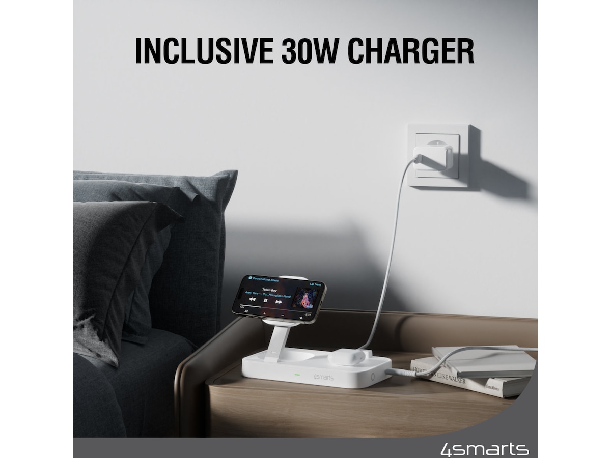 4smarts Qi2 Charging Station Trident (vit) Mobilladdare