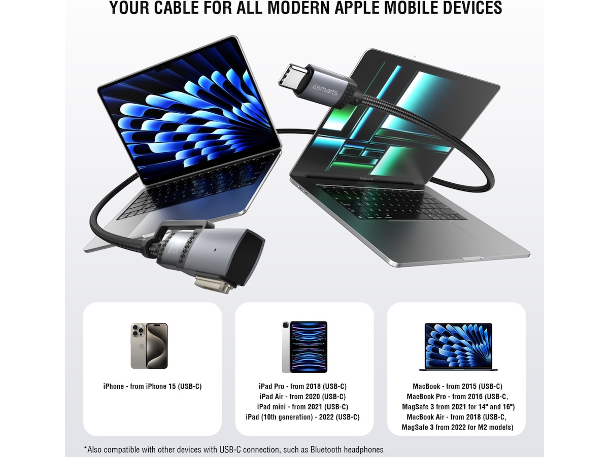 4smarts MagSafe 3 Adapter och USB-C kabel 2m (svart) USB-kablar