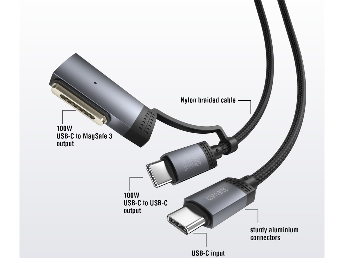 4smarts MagSafe 3 Adapter och USB-C kabel 2m (svart) USB-kablar