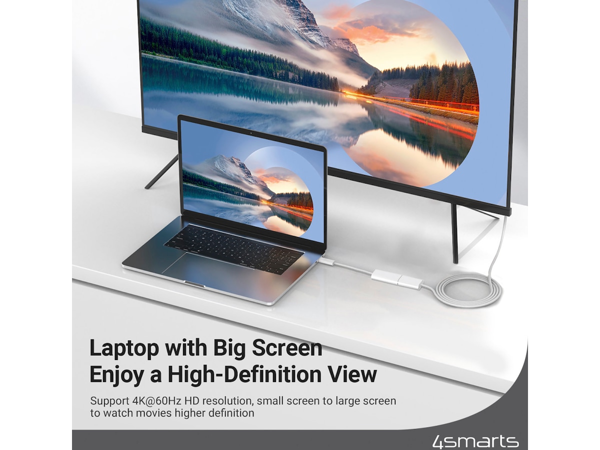 4smarts USB-C till HDMI adapter 15cm (vit) Kabel adapter och övergångar
