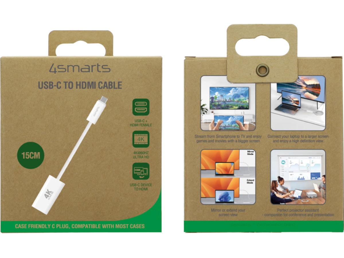 4smarts USB-C till HDMI adapter 15cm (vit) Kabel adapter och övergångar