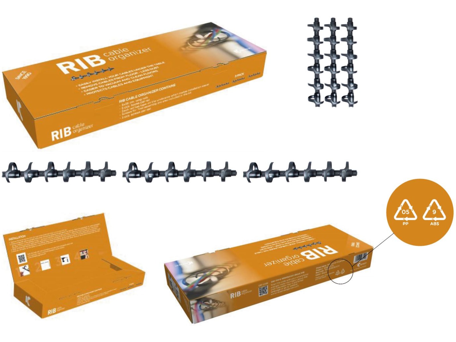 Kenson RIB 38cm Kabelhållare (3pk) Tillbehör till arbetsstationer & kontorsbås