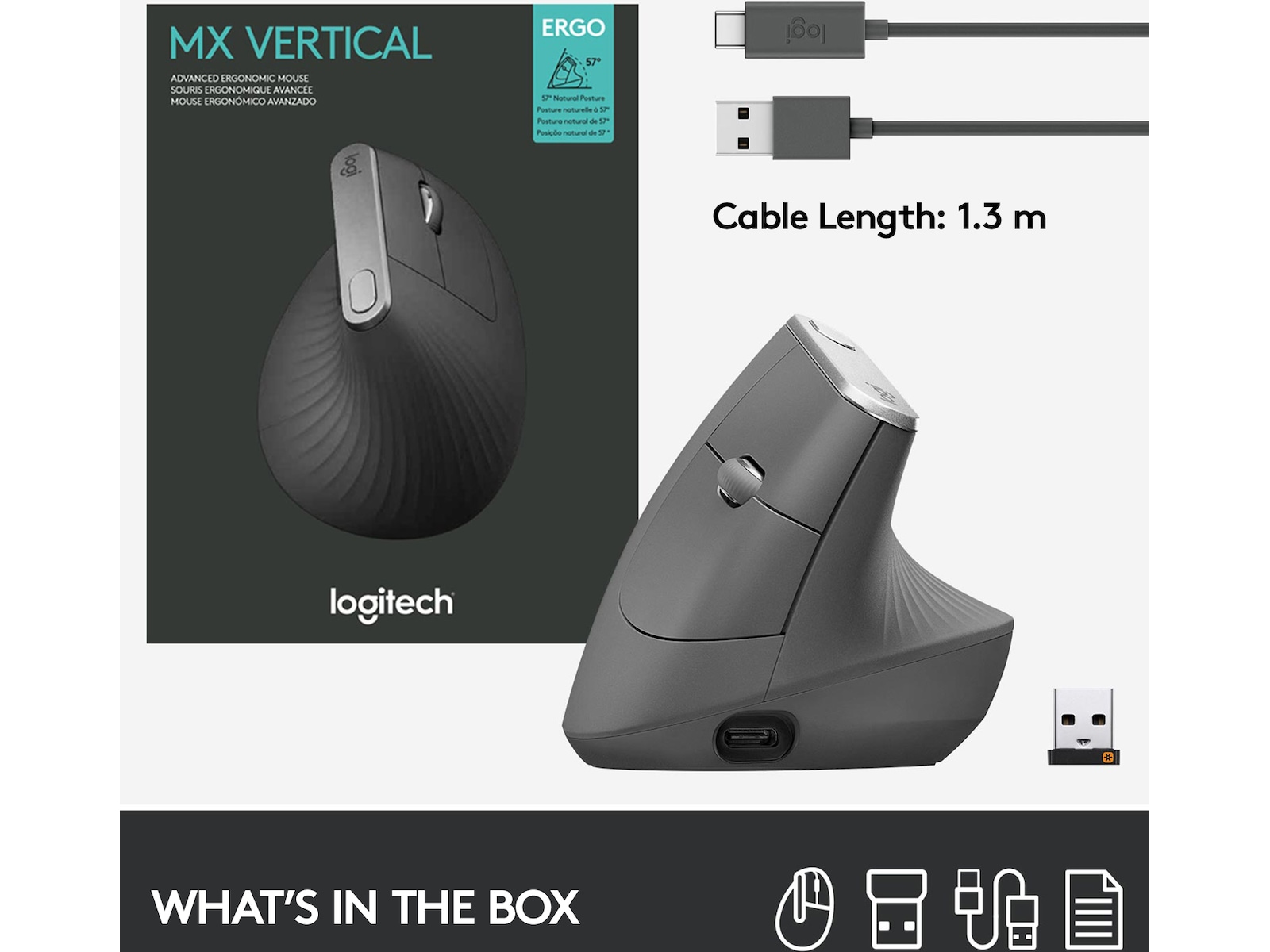 Logitech MX Vertical Trådlös Bluetooth Mus Ergonomi