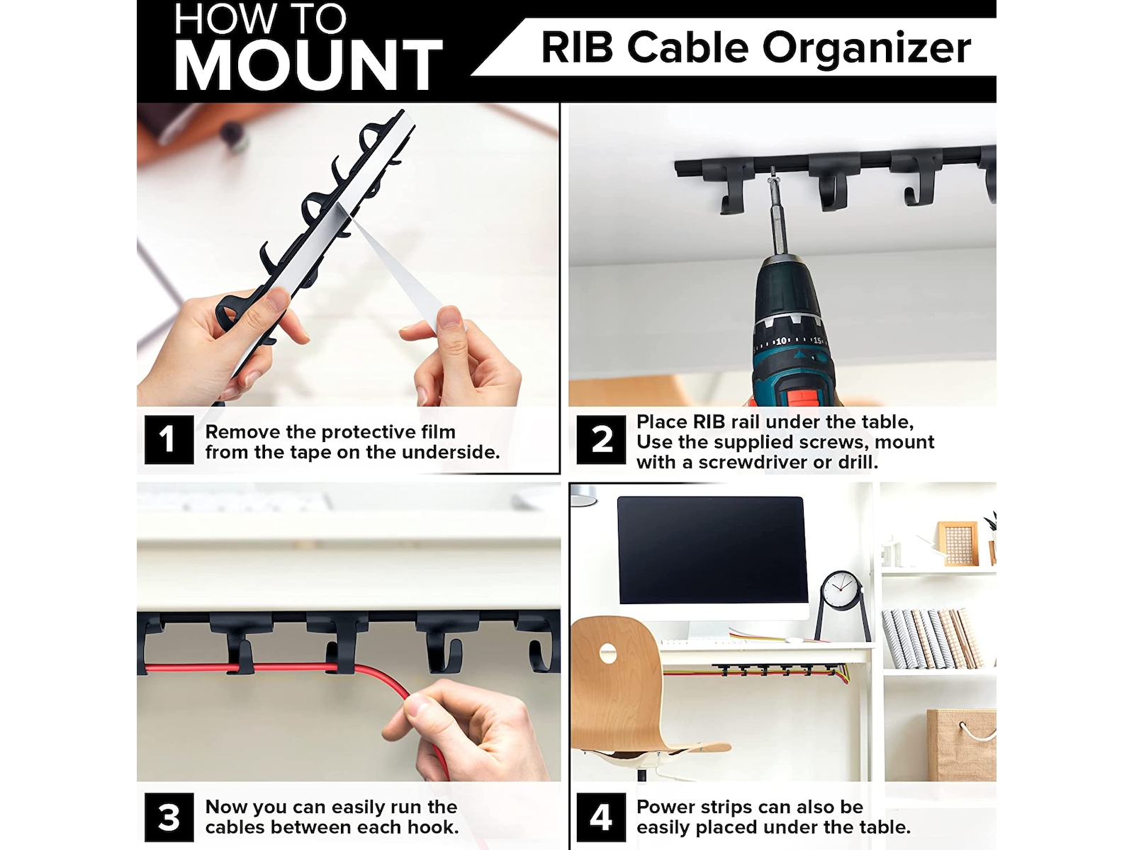 Kenson RIB 38cm Kabelhållare (3pk) Tillbehör till arbetsstationer & kontorsbås