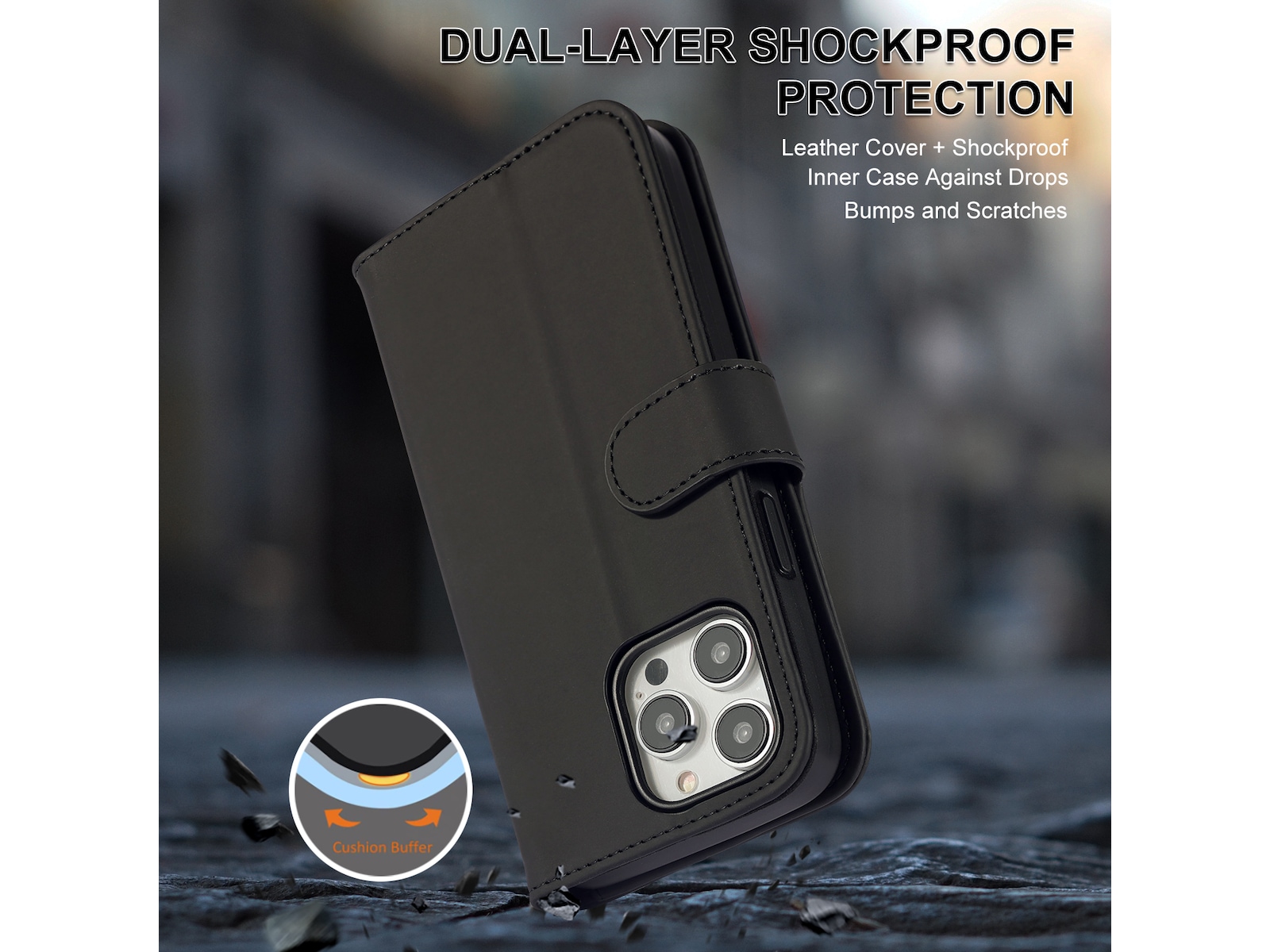 iiglo iPhone 15 Pro Max Plånboksfodral (svart) Skydd