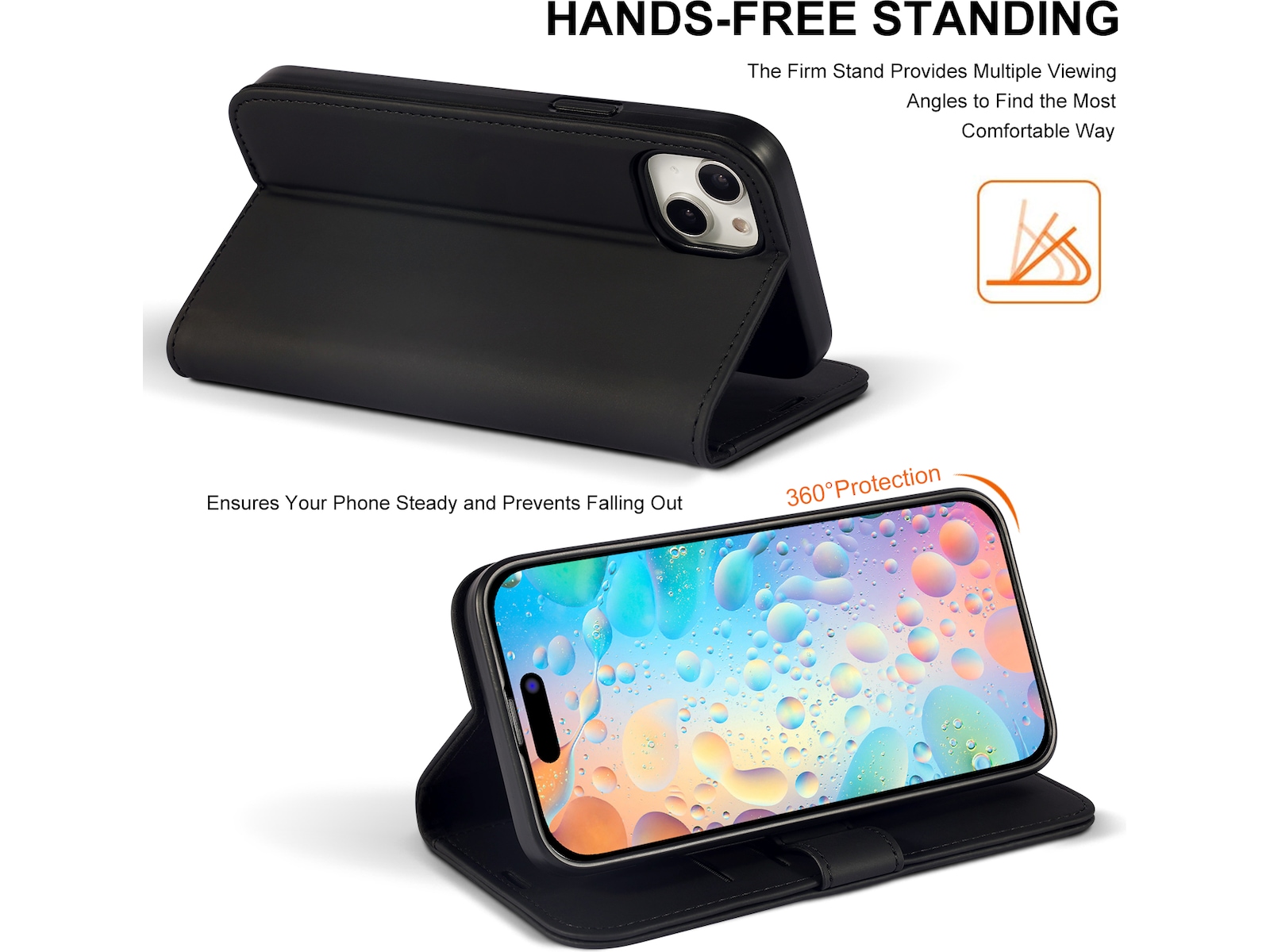 iiglo iPhone 15 Plus Plånboksfodral (svart) Skydd