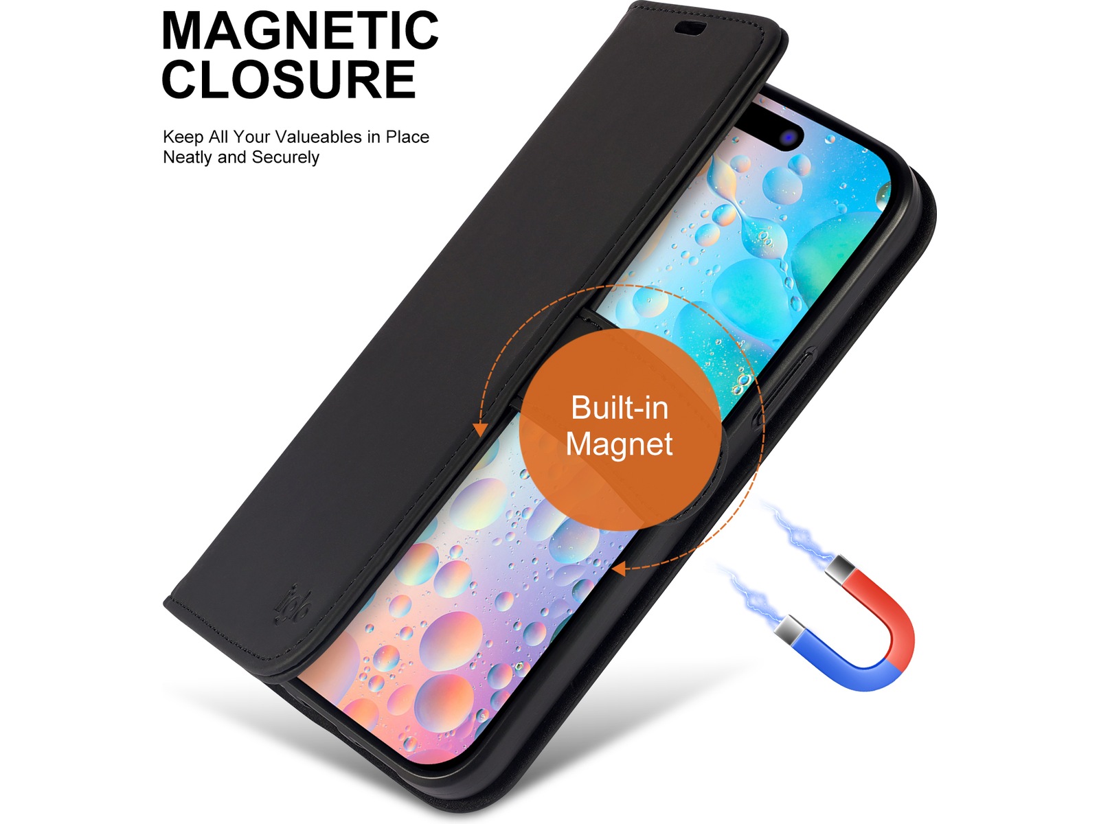 iiglo iPhone 15 Plus Plånboksfodral (svart) Skydd