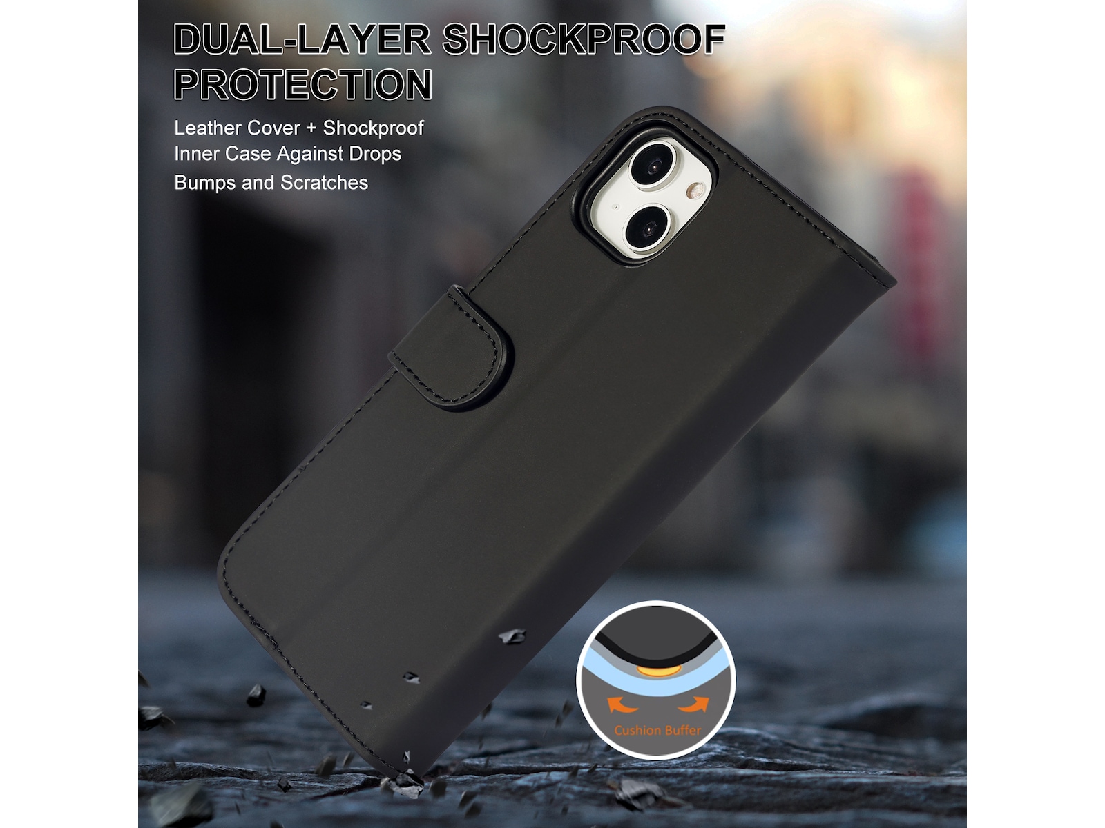 iiglo iPhone 15 Plus Plånboksfodral (svart) Skydd