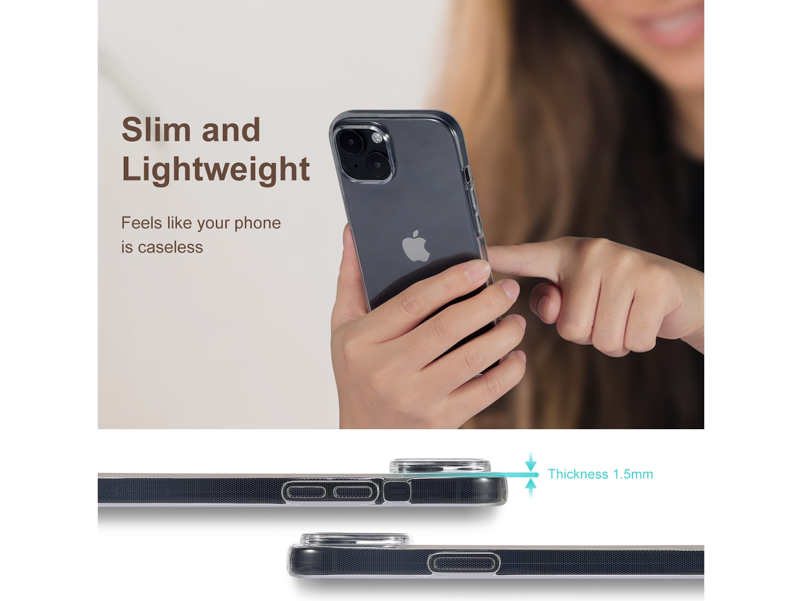 iiglo iPhone 15 / 14 Silikonskydd (transparent) Skydd