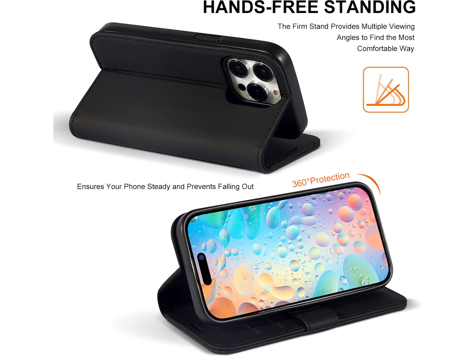 iiglo iPhone 15 Pro Plånboksfodral (svart) Skydd