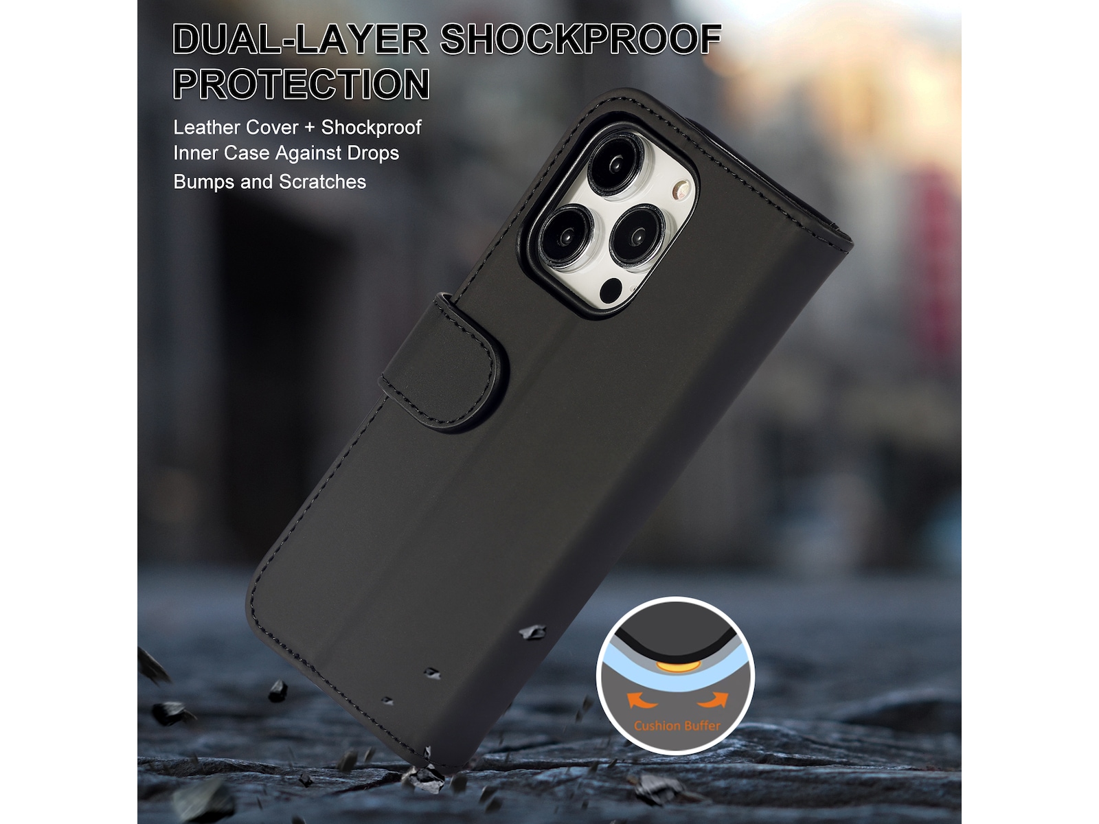 iiglo iPhone 15 Pro Plånboksfodral (svart) Skydd