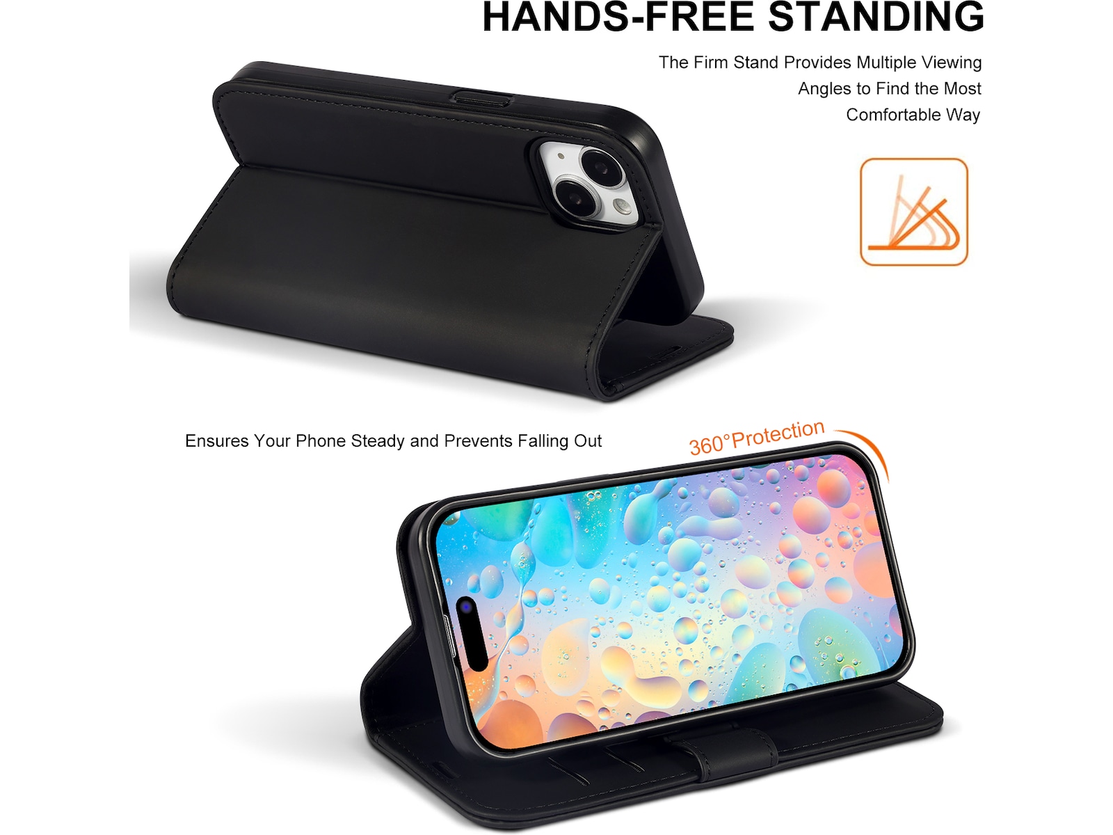 iiglo iPhone 15 / 14 Plånboksfodral (svart) Skydd