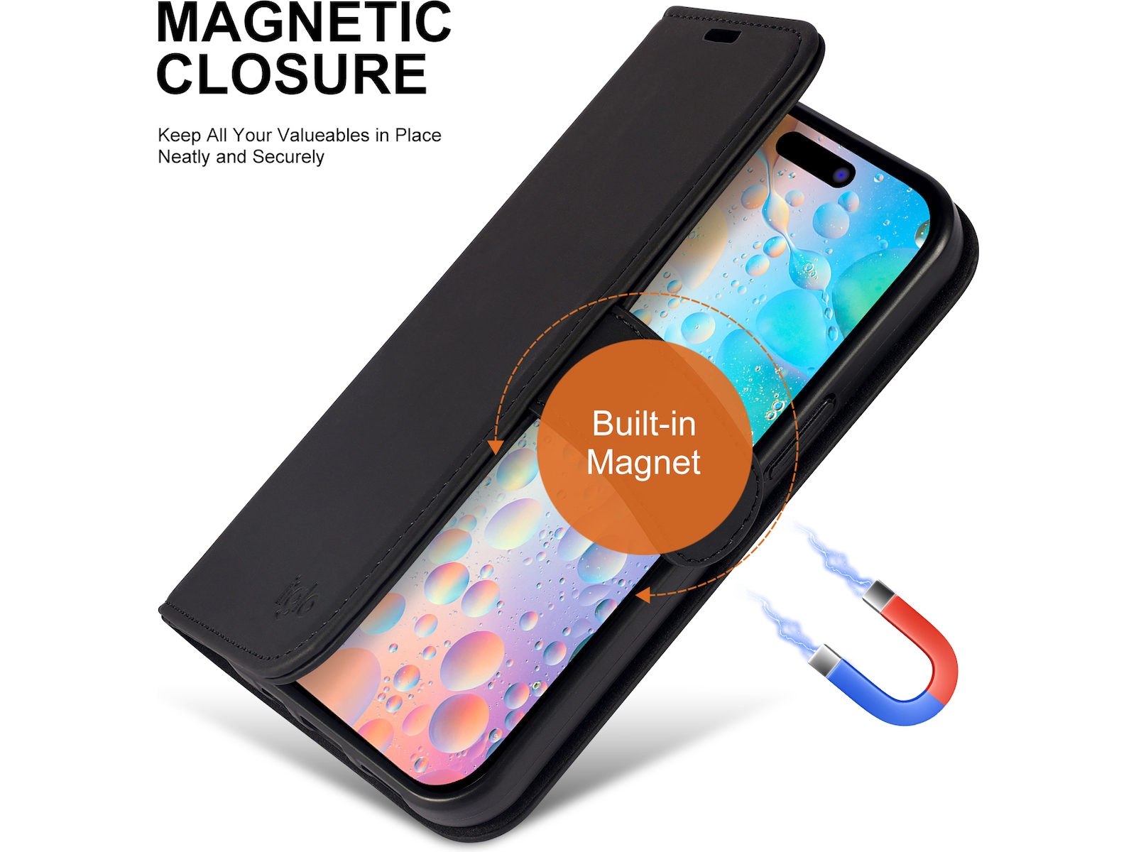 iiglo iPhone 15 / 14 Plånboksfodral (svart) Skydd