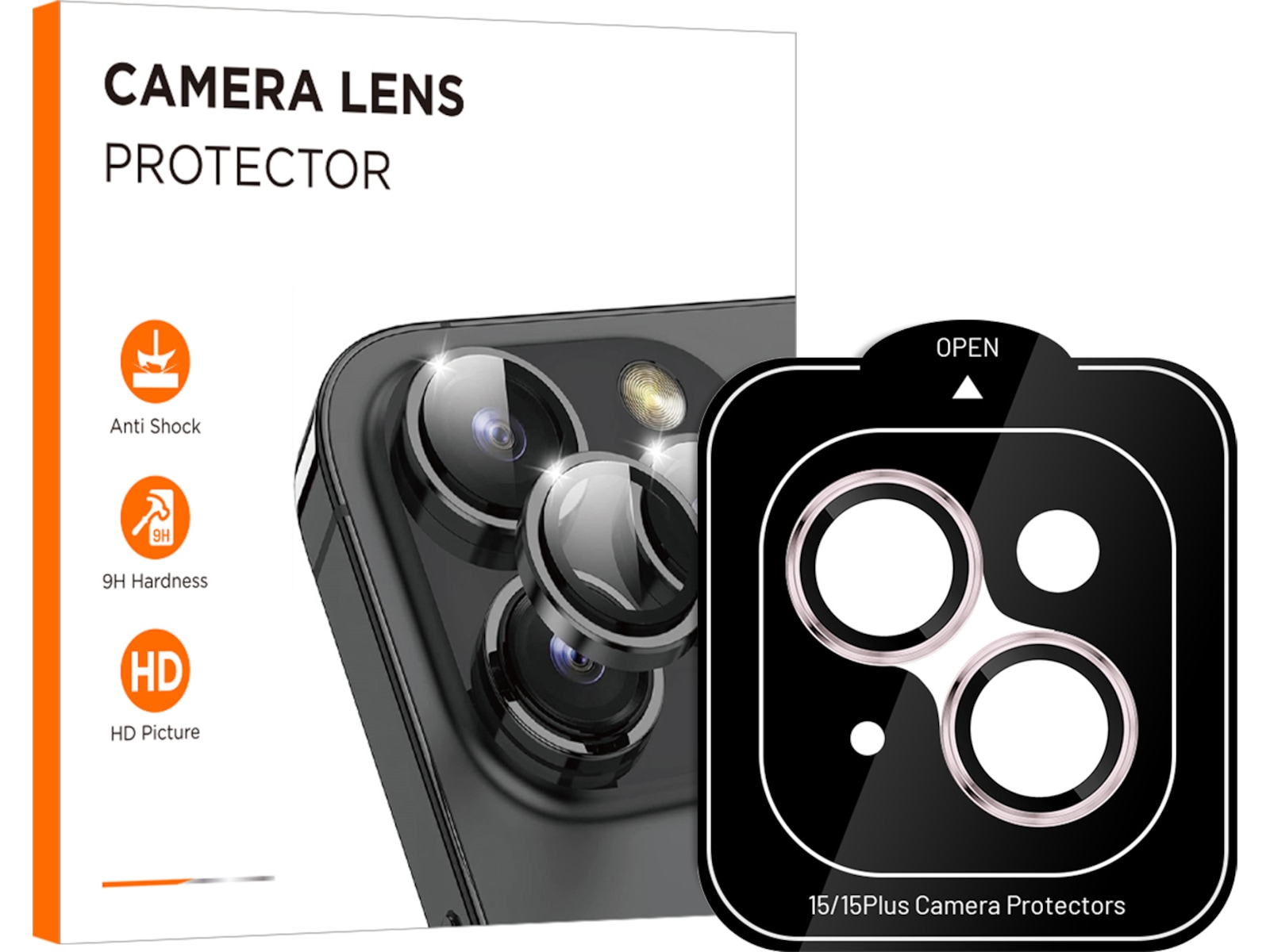 iiglo iPhone 15 / 15 Plus Linsskydd rosa ram (rosa) Skärmskydd