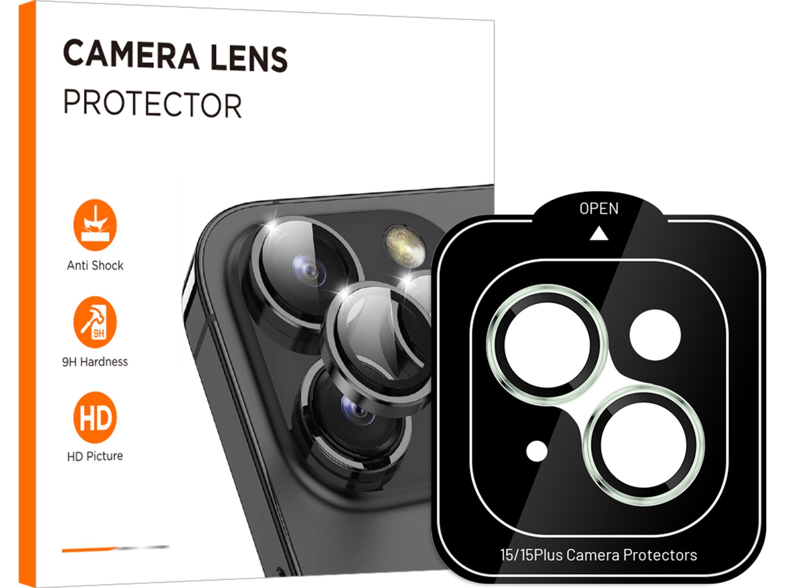 iiglo iPhone 15 / 15 Plus Linsskydd grön ram (grön) Skärmskydd