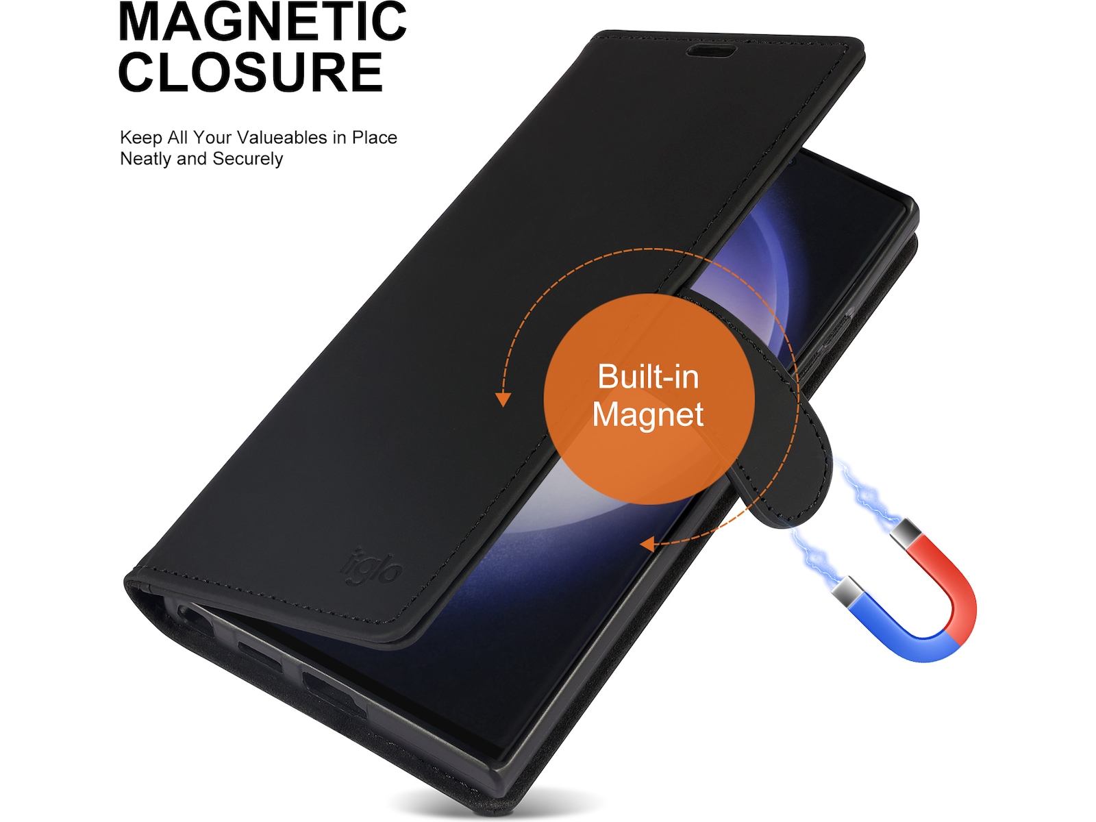 iiglo Galaxy S24 Ultra Plånboksfodral (svart) Skydd