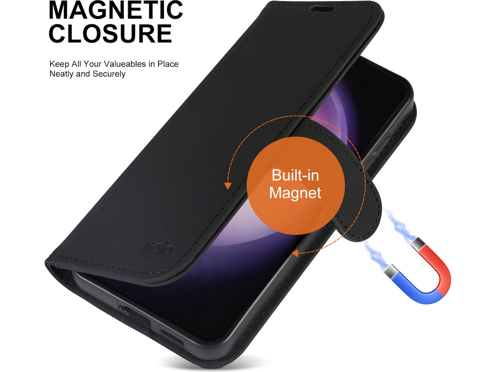 iiglo Galaxy S24 Plånboksfodral (svart) Skydd