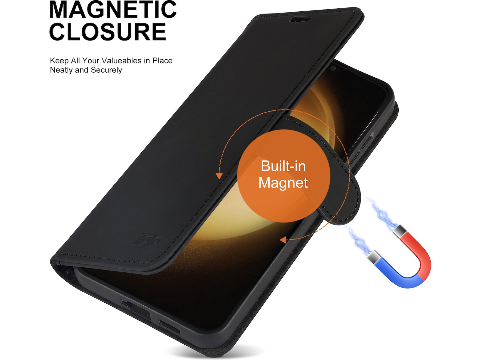 iiglo Galaxy S24+ Plånboksfodral (svart) Skydd