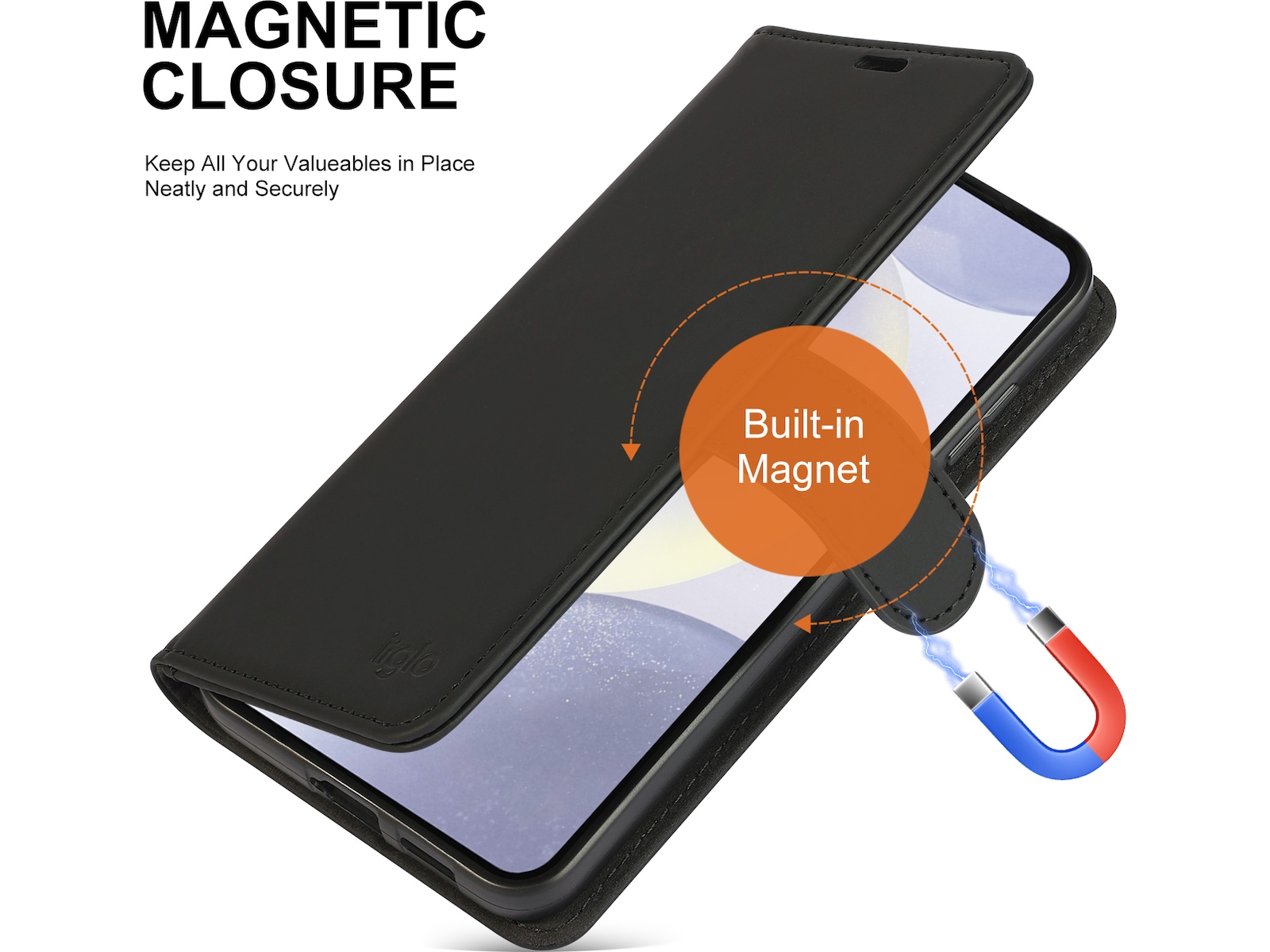 iiglo Galaxy S25+ Plånboksfodral (svart) Skydd