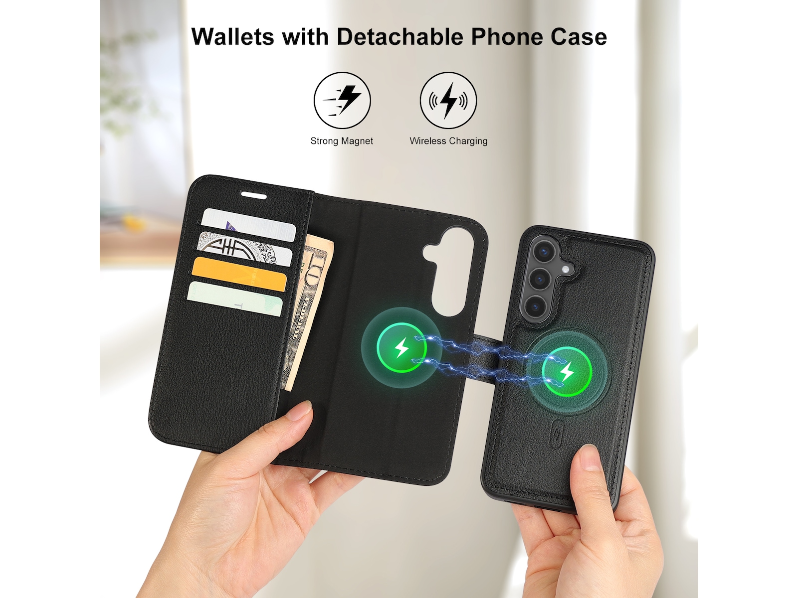 iiglo Galaxy S24 2-i-1 Plånboksfodral (svart) Skydd