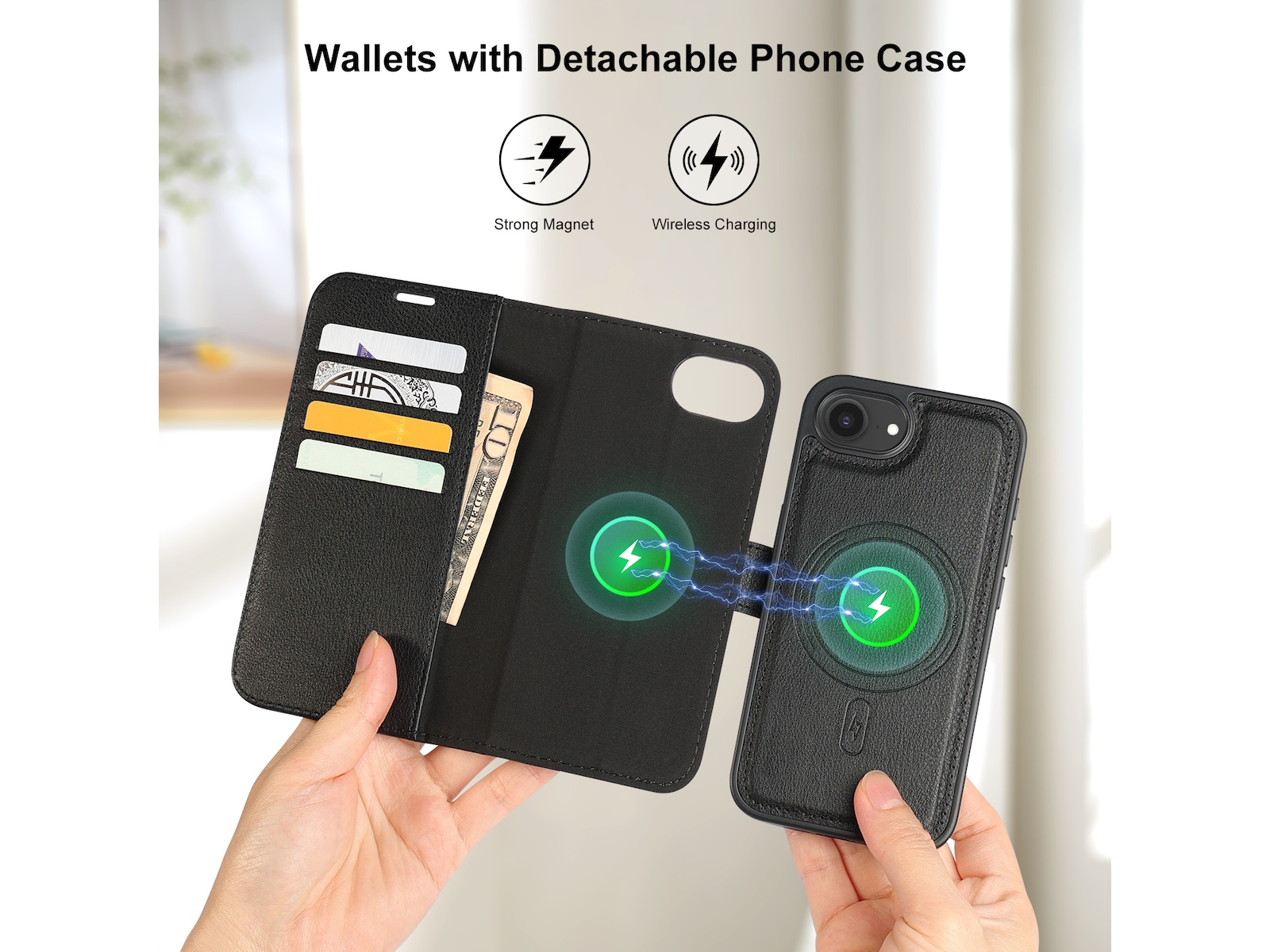 iiglo iPhone 16e 2-i-1 Plånboksfodral (svart) Skydd