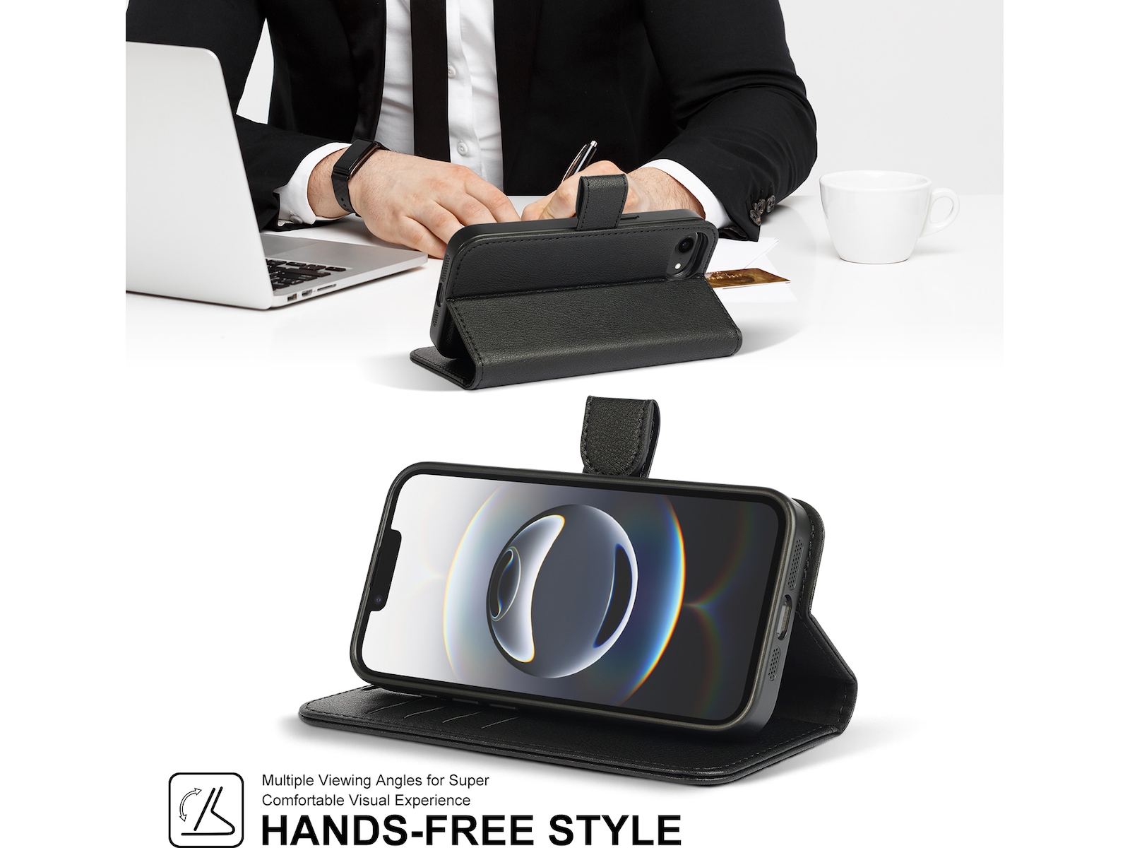 iiglo iPhone 16e 2-i-1 Plånboksfodral (svart) Skydd