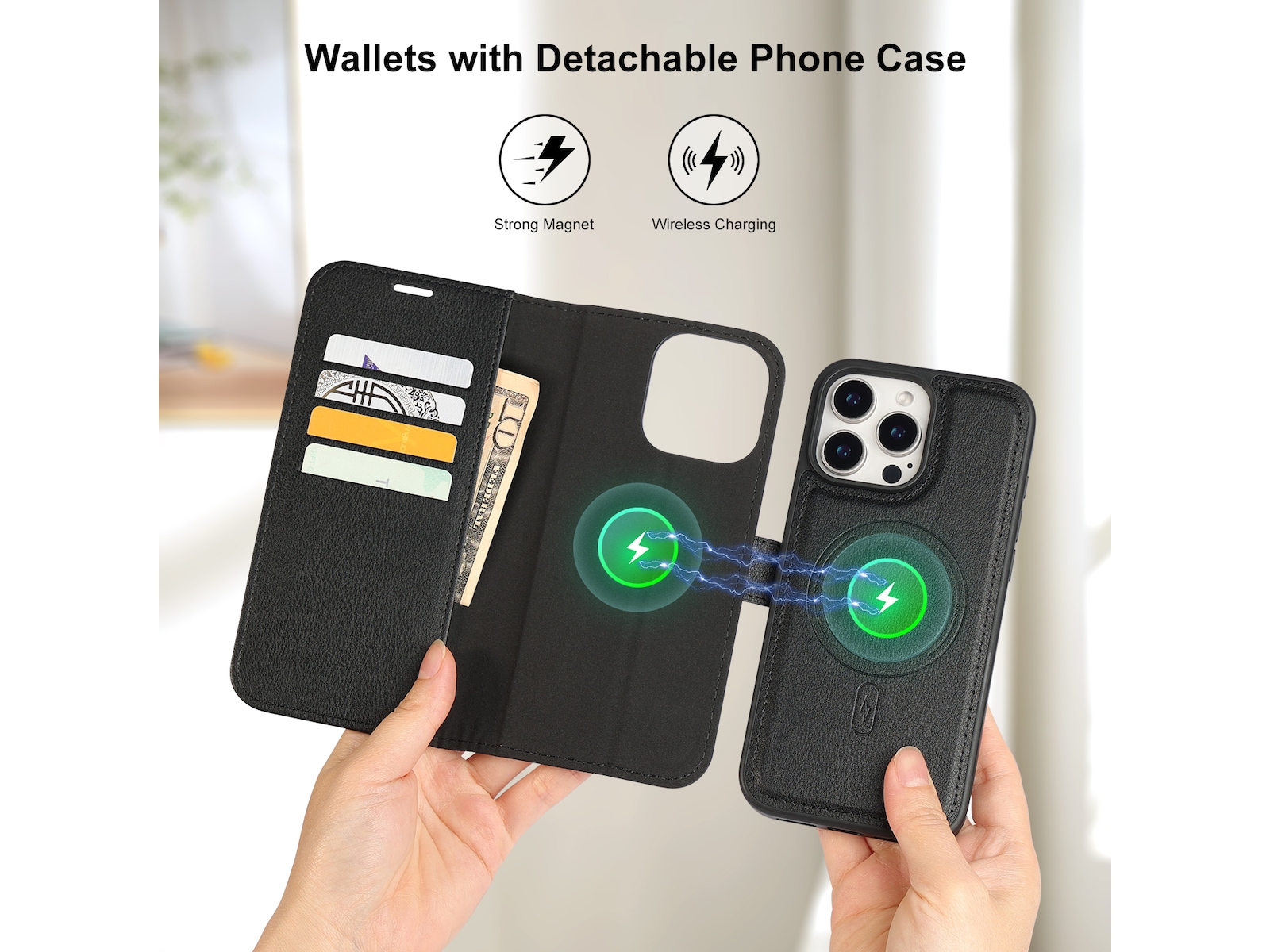 iiglo iPhone 16 Pro Max 2-i-1 Plånboksfodral (svart) Skydd