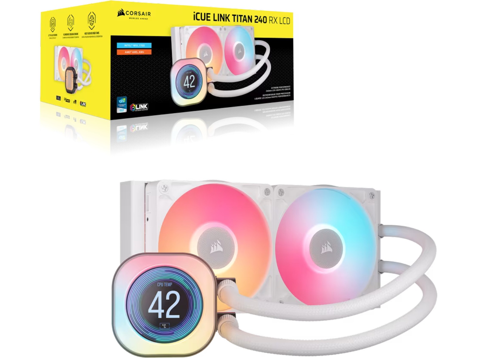 Corsair iCUE LINK TITAN 240 RX LCD AIO Kylare (vit) CPU - Vattenkylning