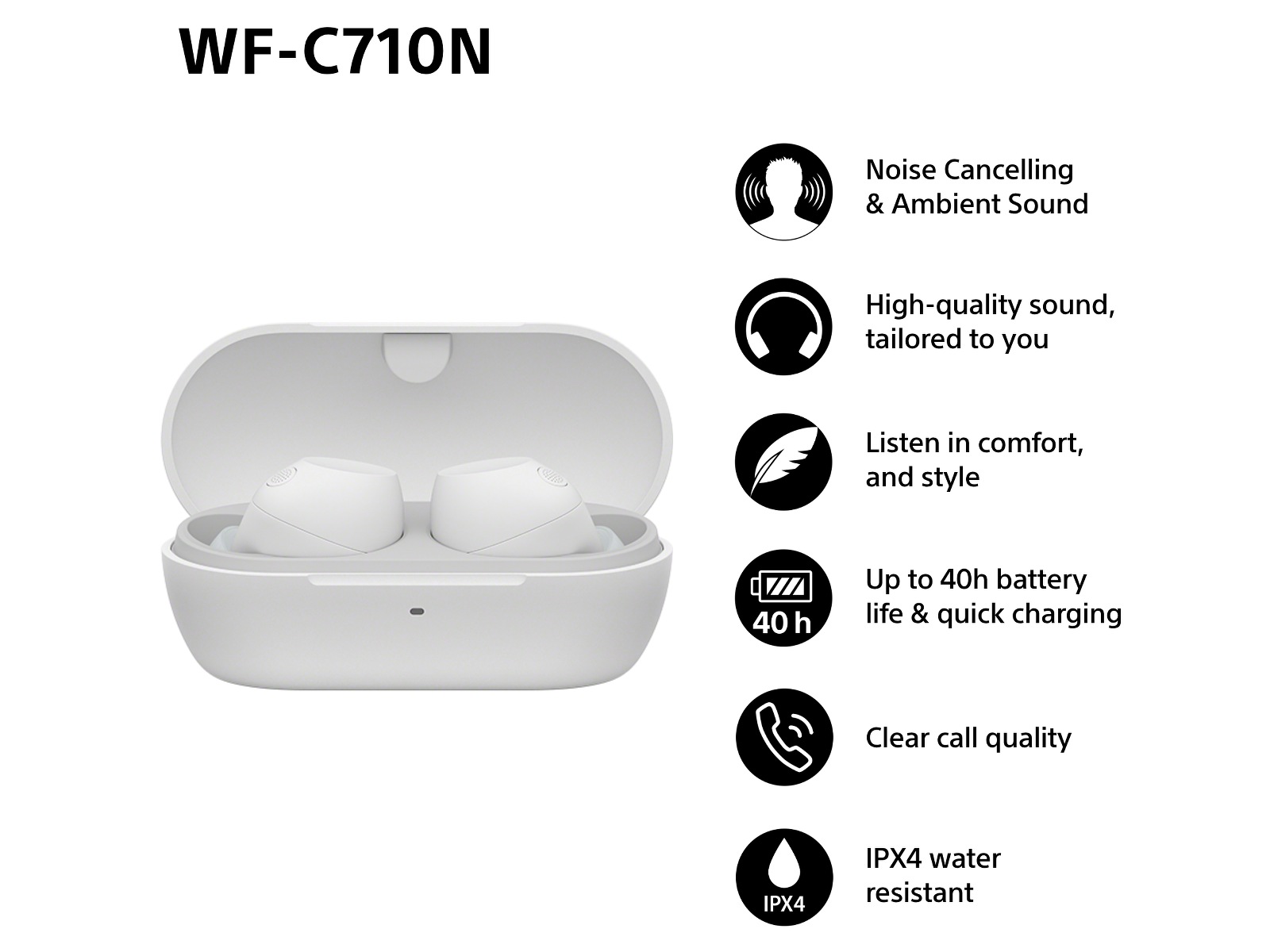 Sony WF-C710N  trådlösa hörlurar, In-ear med mikrofon (vit) In-ear hörlurar
