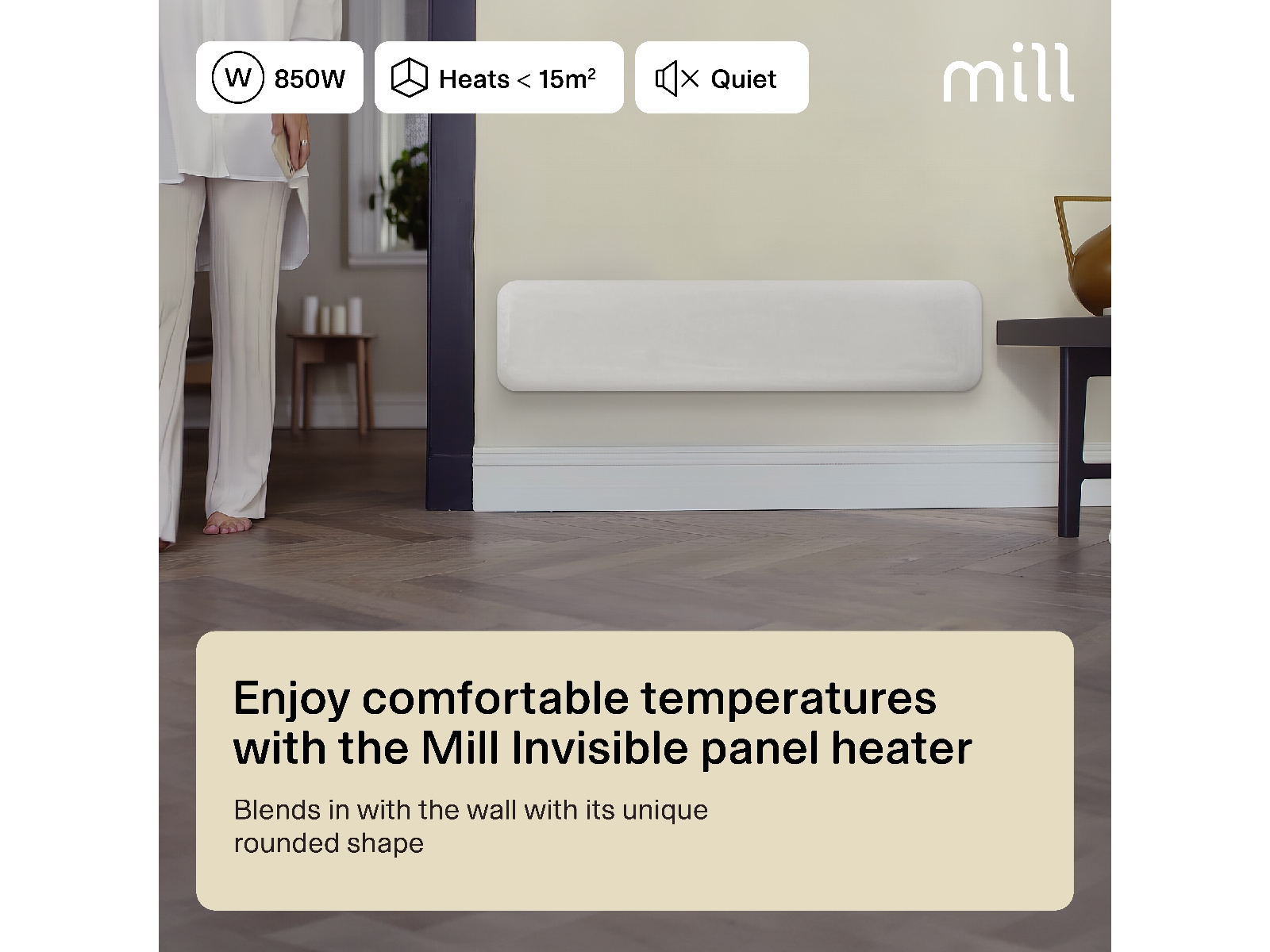 Mill Invisible Panelelement 850W (vit) Panelelement