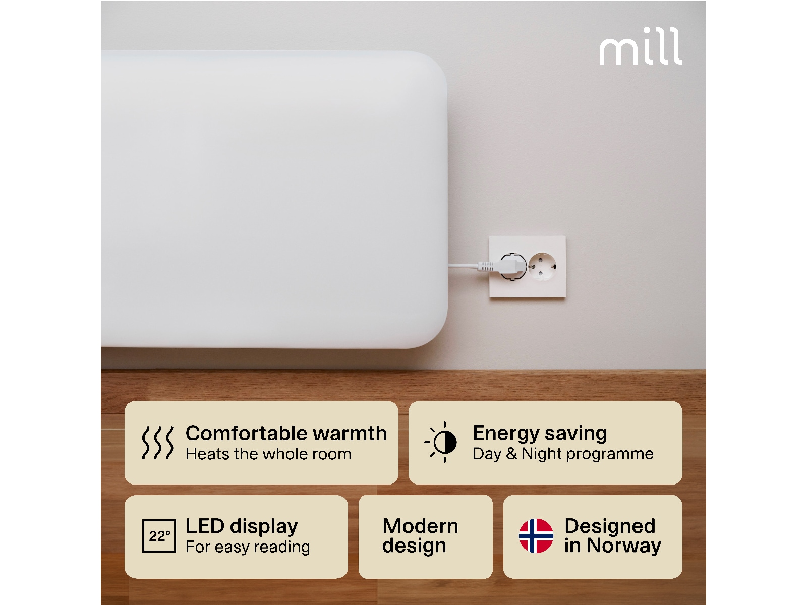 Mill Invisible Panelelement 850W (vit) Panelelement