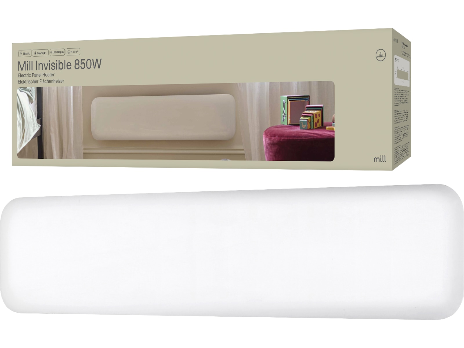 Mill Invisible Panelelement 850W (vit) Panelelement