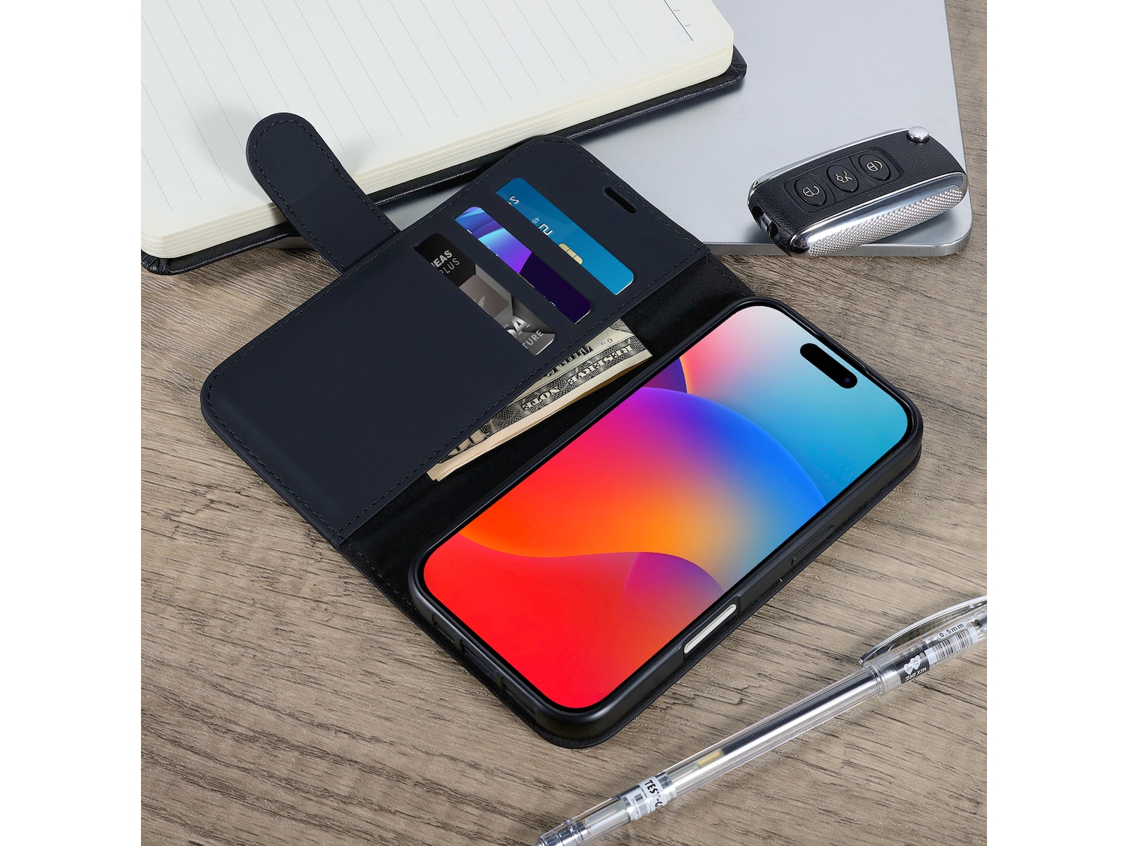 iiglo iPhone 16 Plånboksfodral (svart) Skydd