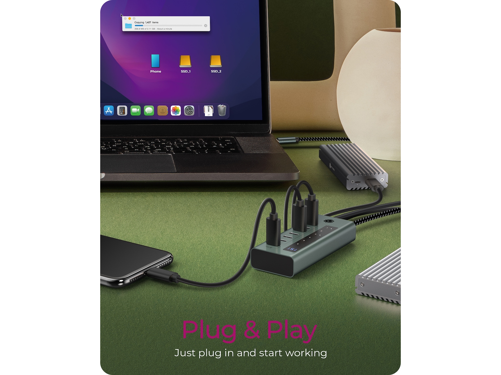 ICY BOX 7 Port USB-C Hub (blå/grå) Dockningsstation och USB-hub