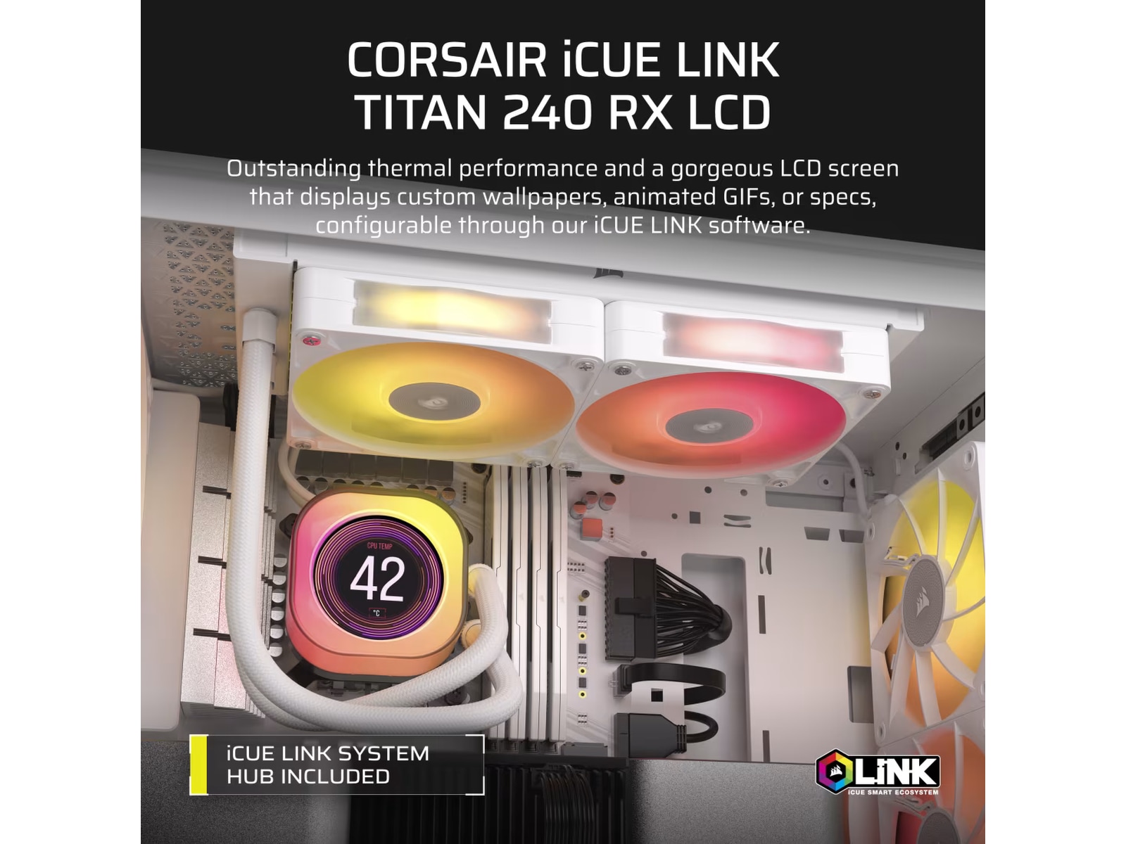 Corsair iCUE LINK TITAN 240 RX LCD AIO Kylare (vit) CPU - Vattenkylning