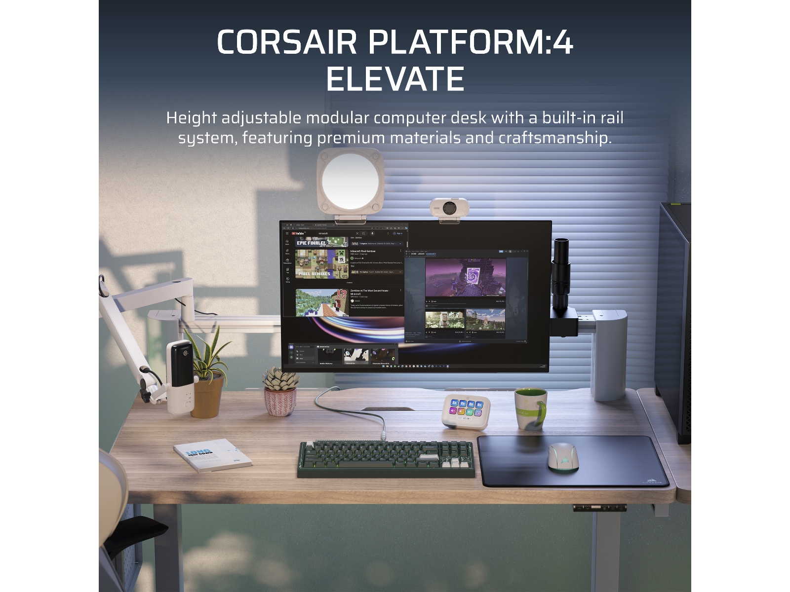 Corsair Platform:4 Elevate skrivbord (vit/ljus trä) Gaming desk