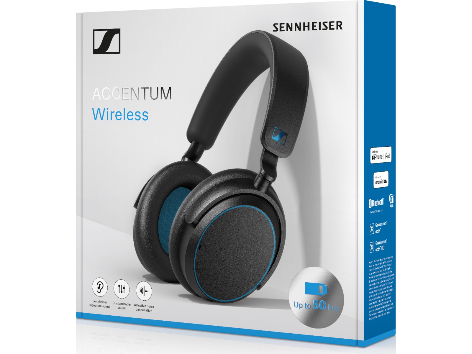 Sennheiser ACCENTUM trådlösa hörlurar, On-Ear (svart/blå) Hörlurar