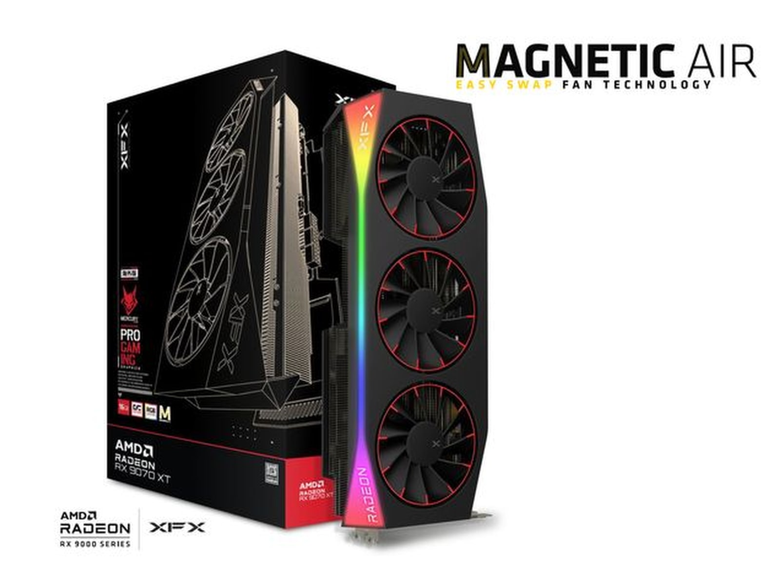XFX Mercury AMD Radeon RX 9070 XT OC Magnetic Air RGB (svart) Grafikkort