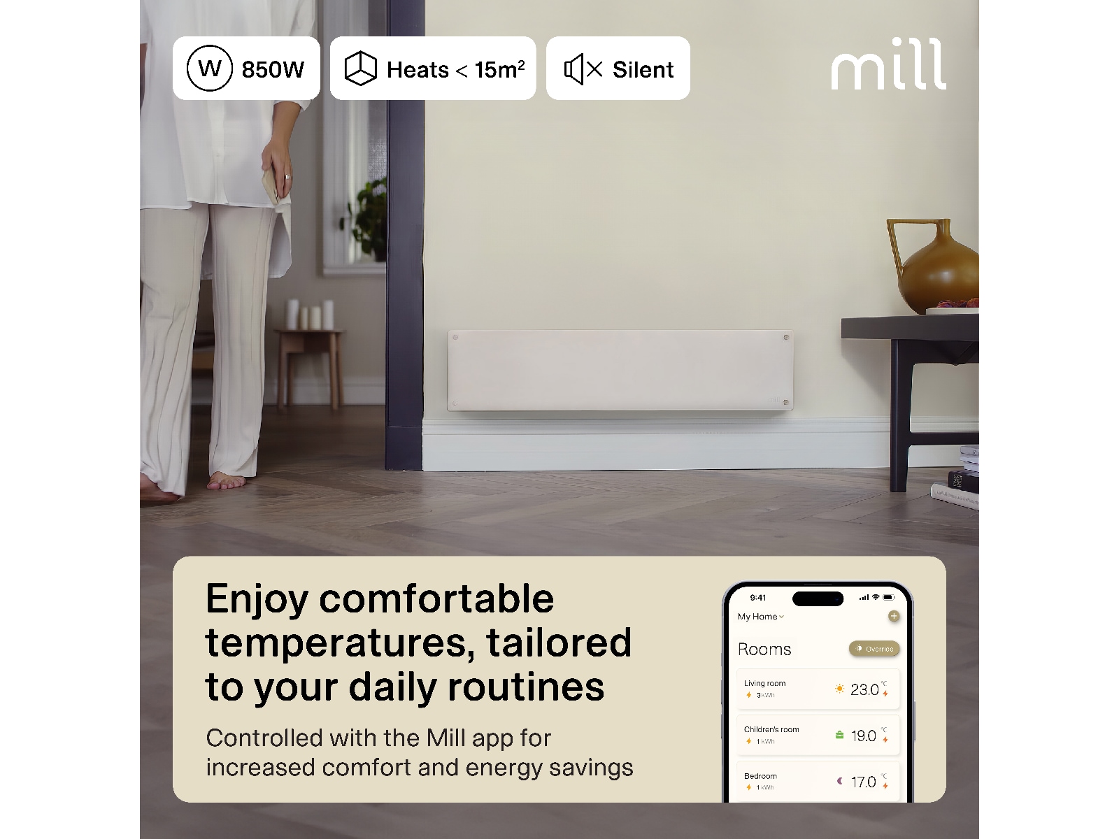 Mill Glass Smart WiFi Gen 4 panellist 850W Panelelement