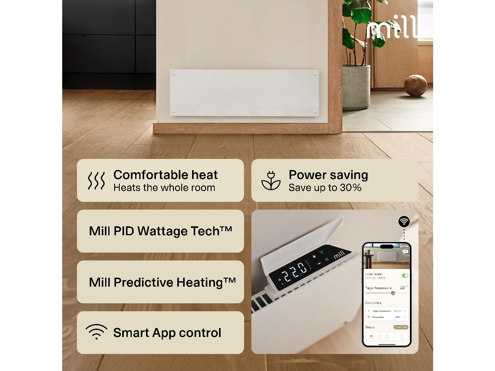 Mill Glass Smart WiFi Gen 4 panellist 500W Panelelement