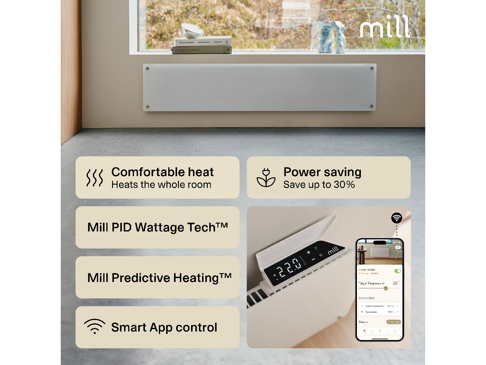Mill Glass Smart WiFi Gen 4 panellist 1050W Panelelement