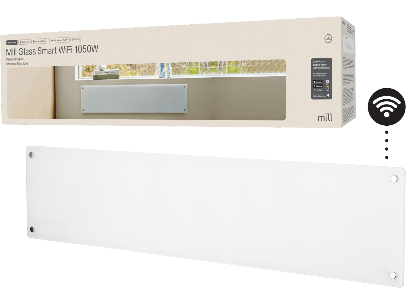 Mill Glass Smart WiFi Gen 4 panellist 1050W Panelelement