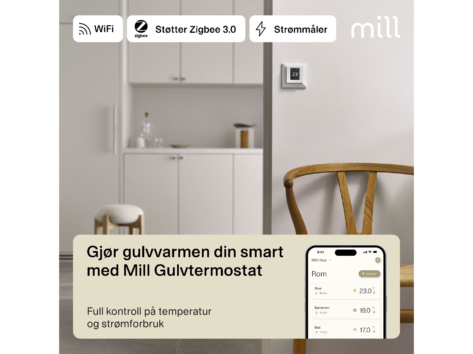 Mill Smart WiFi Golvtermostat (matt vit) Tillbehör till värme