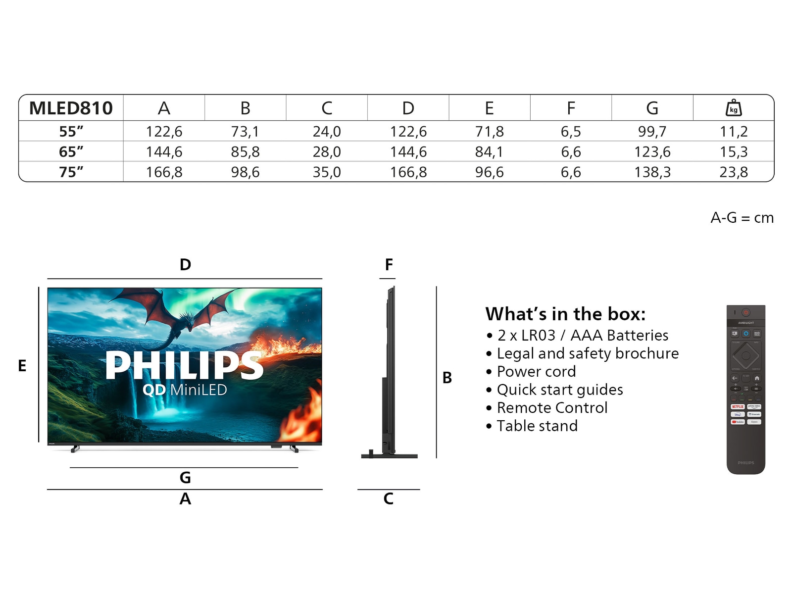 Philips 75" MLED810/12 QD Smart MiniLed TV (2025) 70 - 79 tums TV