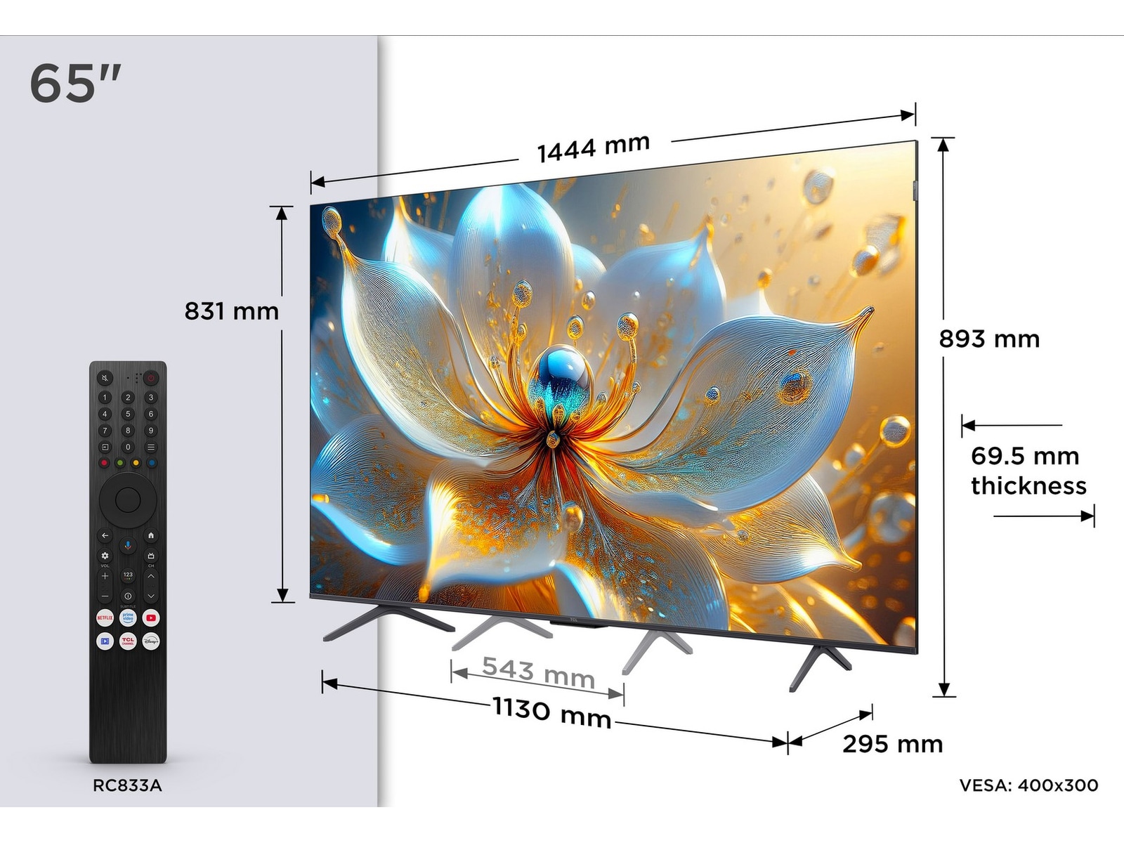 TCL 65" T8C 4K QLED Google TV 60 - 69 tums TV